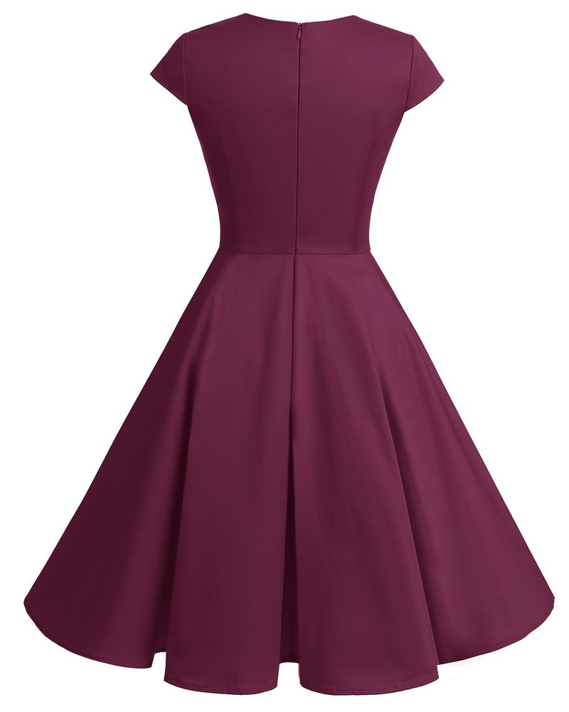 Bbonlinedress Women Plus Size Vintage 1950s Retro Christmas Cocktail Party Swing Dress Formal Wedding Guest Dress Burgundy 3XL - Image 3